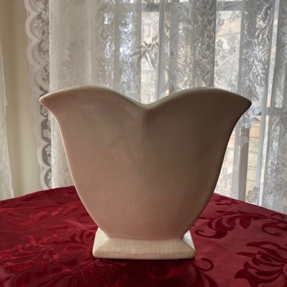 Vintage McCoy Vase Tulip Vase Vintage Pottery Antique Ivory Crackle Finish MCM - Picture 12 of 16